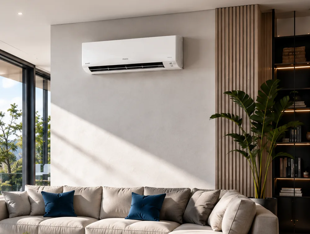 Wandmontierte Split-Klimaanlage im Wohnraum